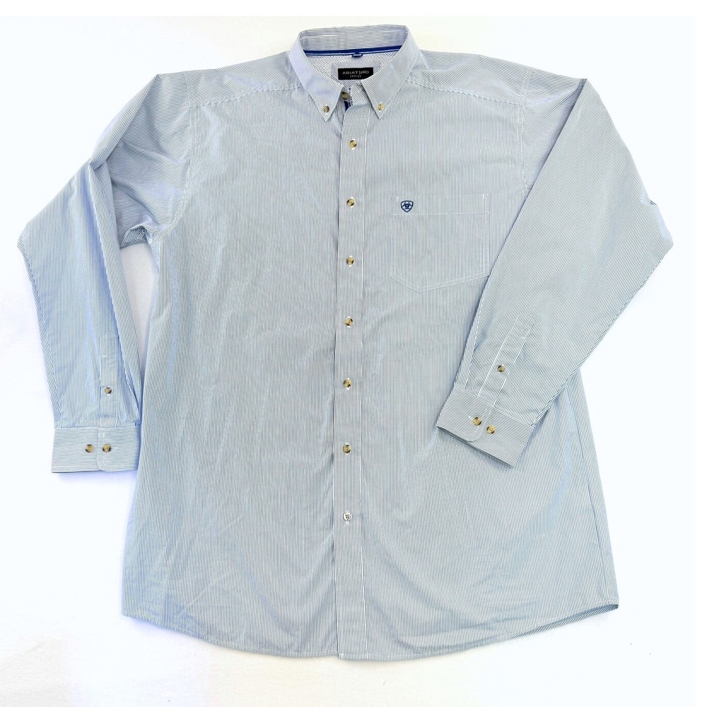 Ariat Pro Series Mens Dayne Mini Stripe Shirt Blue White XL Tall 10023597